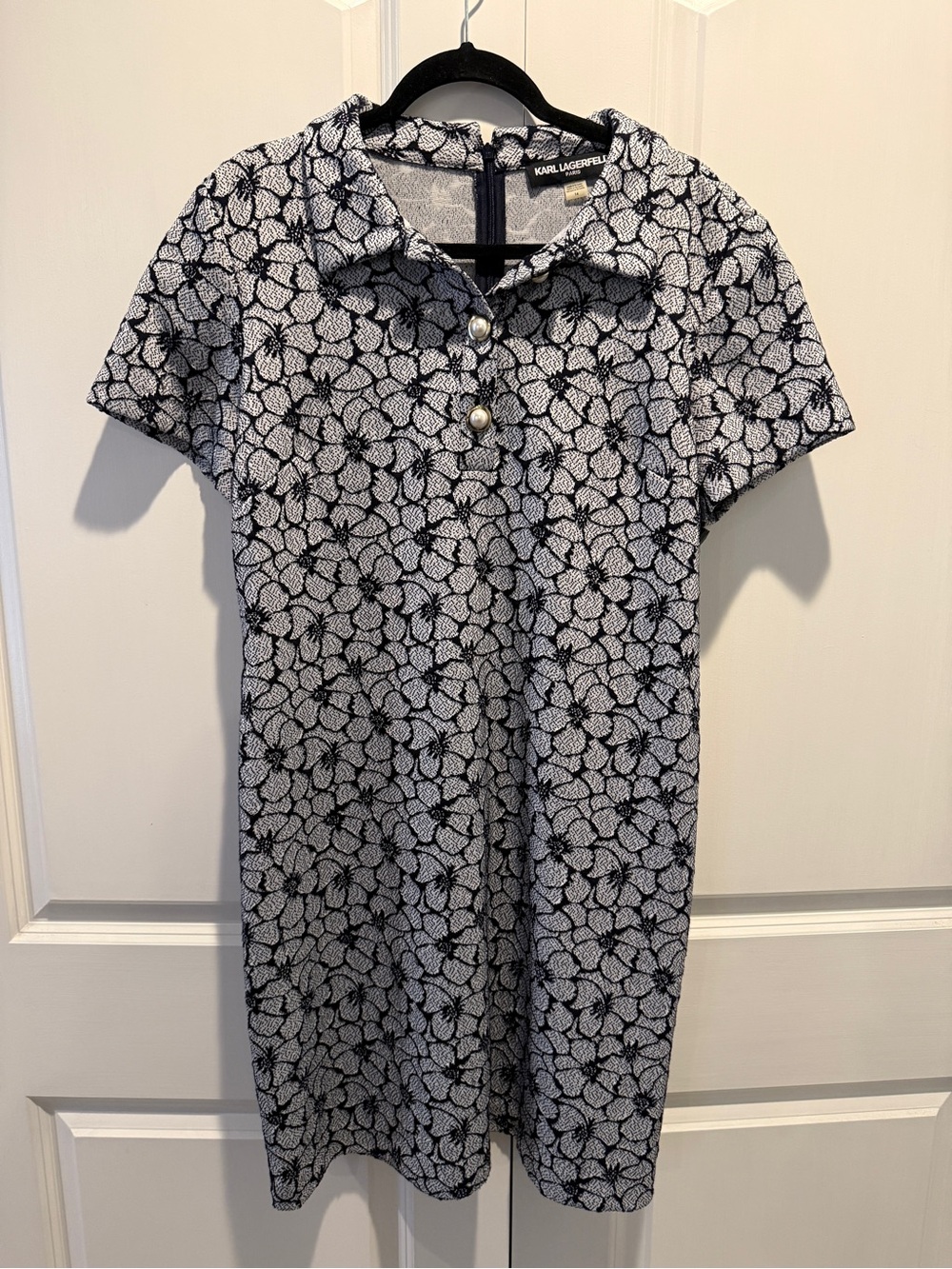 Karl Lagerfeld Navy & White Floral Short-Sleeve Dress